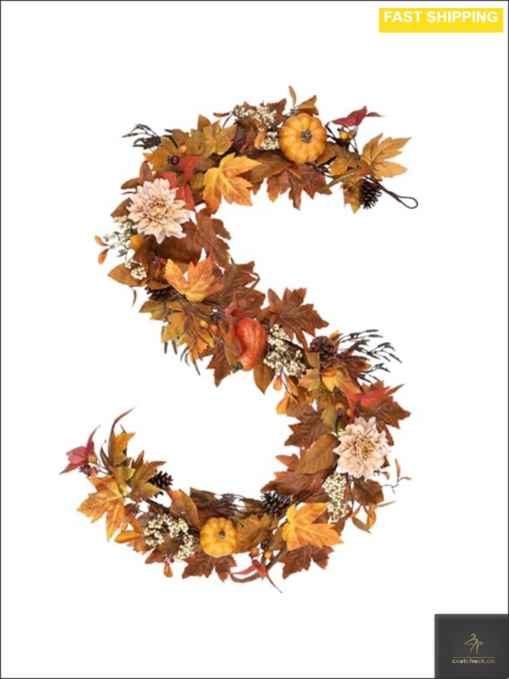 6Ft Lifelike Fall Maple Leaf Pumpkin Garland w Berries Pine Cones Autumn Decor